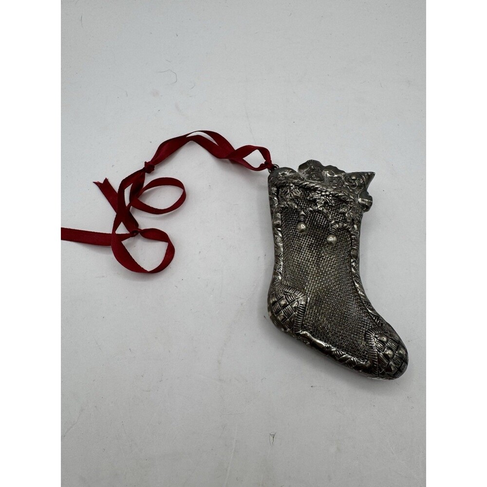Vintage Lenox Silver Plated Mesh Christmas Holiday Stocking Ornament